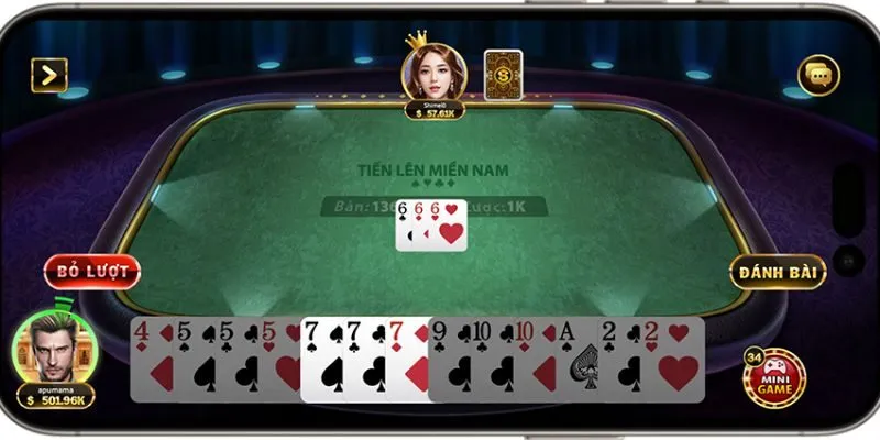 Giao diện của game Tiến Lên Miền Nam được thiết kế tối ưu